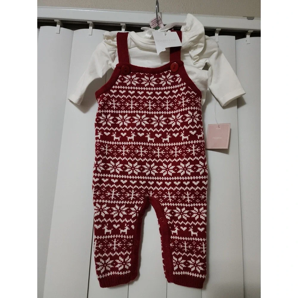 Shabby Chic Rachel Ashwell Infant Christmas Winter Outfit Red‎ Overalls 3-6 NWT